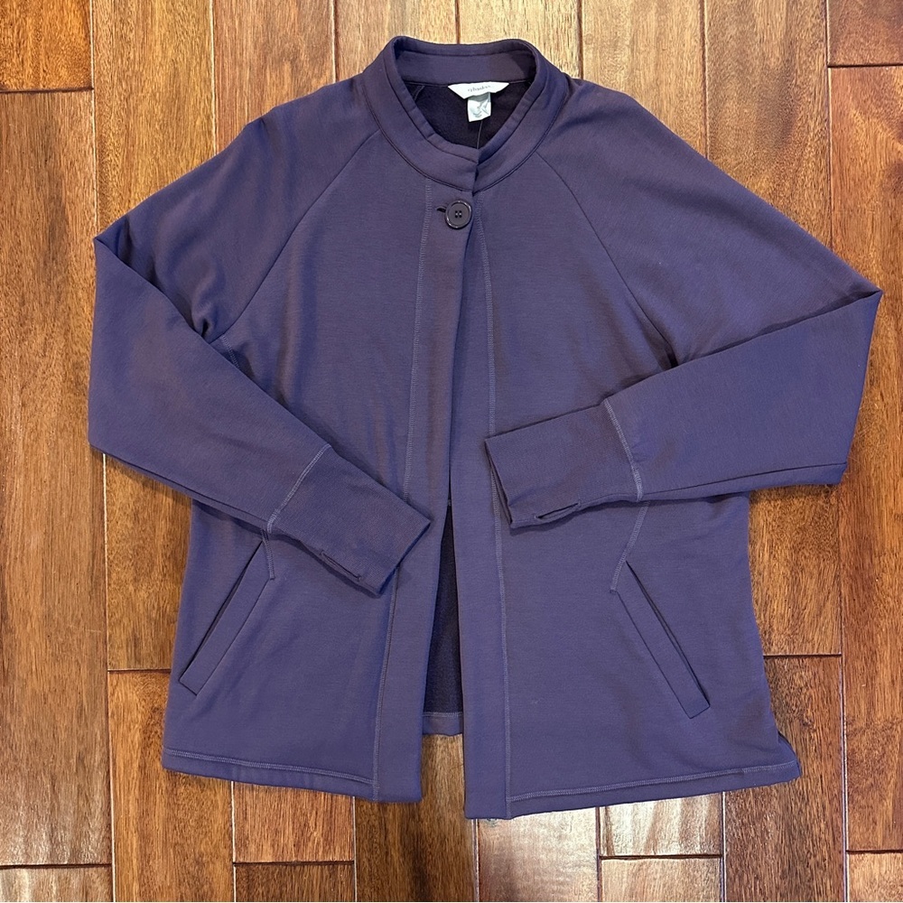 CJ Banks Purple One Button Sweater Jacket. Size 14W. NWT. New With Tags.